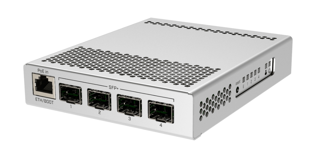 CRS305-1G-4S+IN-Mikrotik CRS305-1G-4S+IN 10G Switch, 4× SFP+ Port, Fanless Metal Kasa